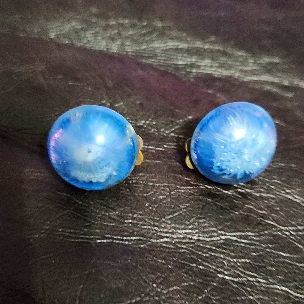 Signed W. Germany blue clip on vintage earrings
